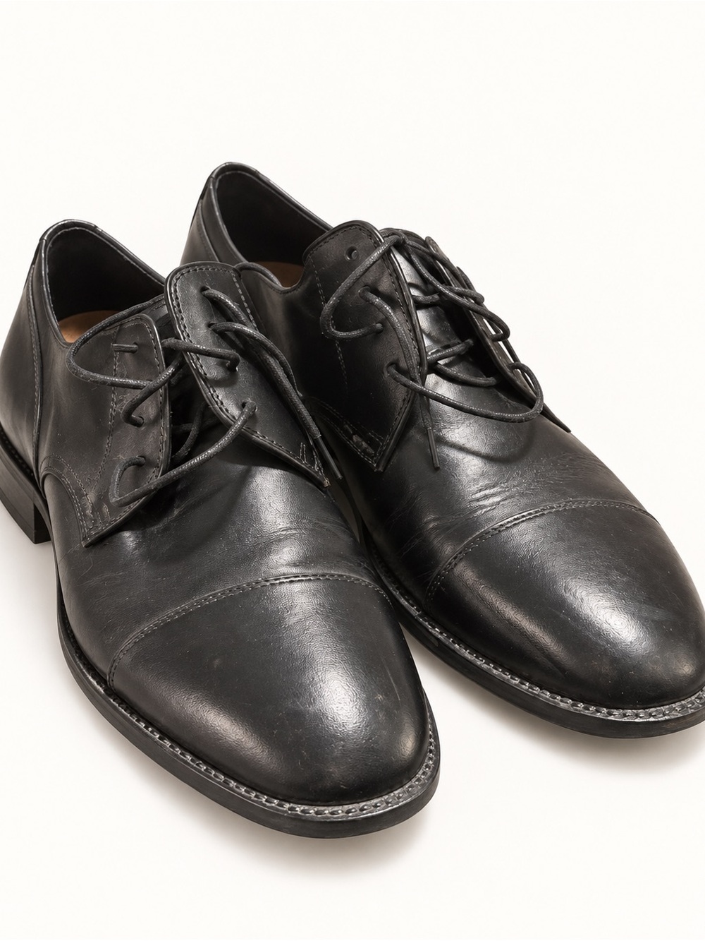 Cole Haan Black Leather Cap-Toe Derby Shoes for Men